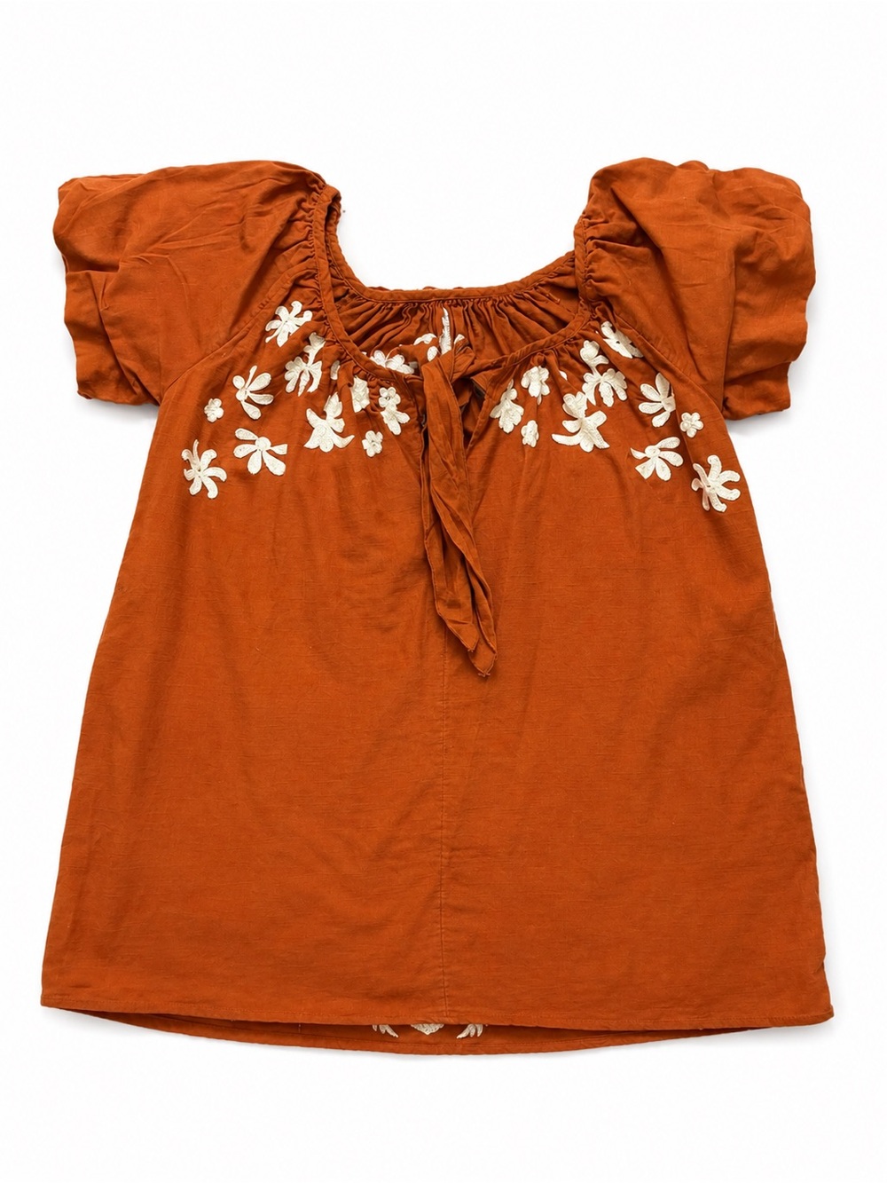 NWOT Free People Fiona Embroidered Mini Dress Rust Orange Boho Puff Sleeve - Picture 3 of 5